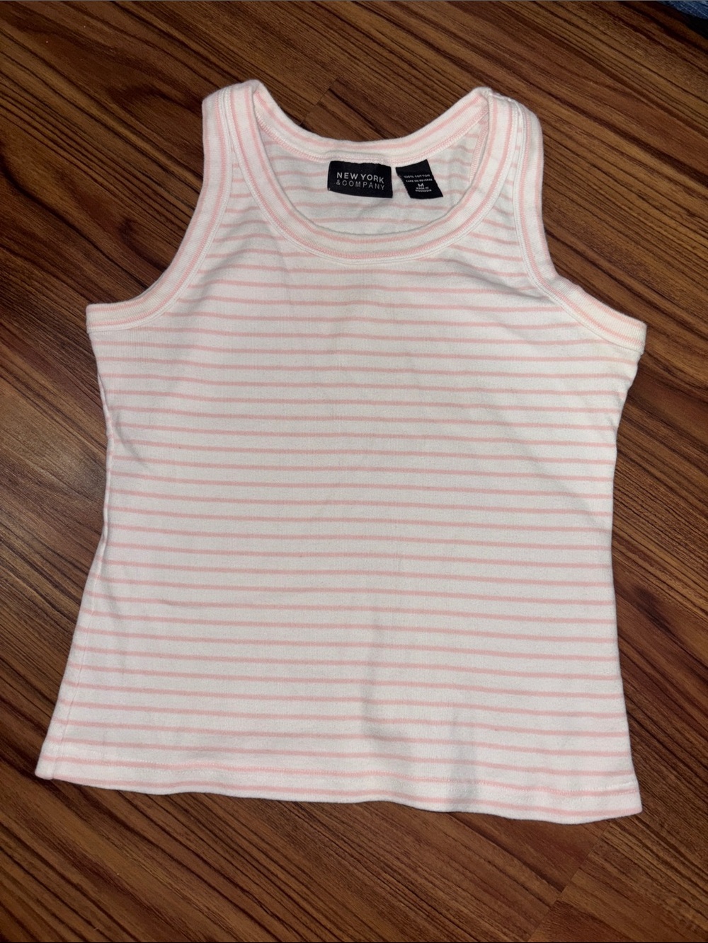 New York & Company Y2K 100% Cotton White and Light Pink Striped Tank
